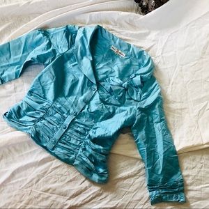 Marisa Baratelli Satin Vintage Blouse Ruched Waist